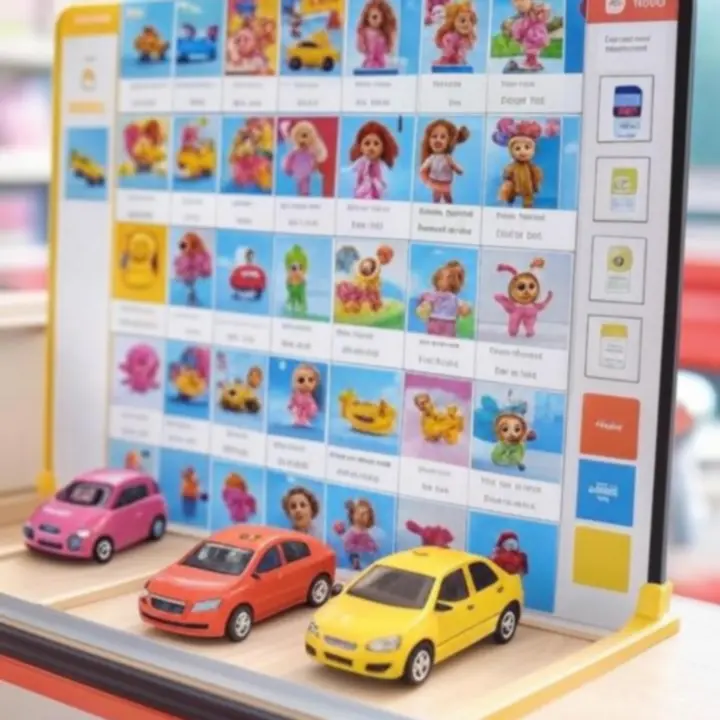 Kolorowa ilustracja podsumowania zamówienia z zabawkami w koszyku