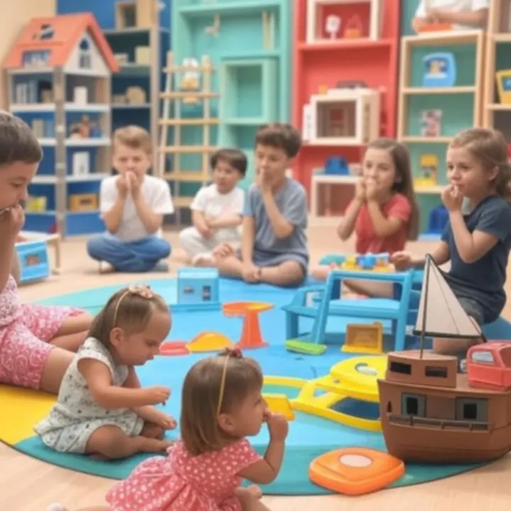 Kolorowe zestawy do zabawy na półce w sklepie z zabawkami